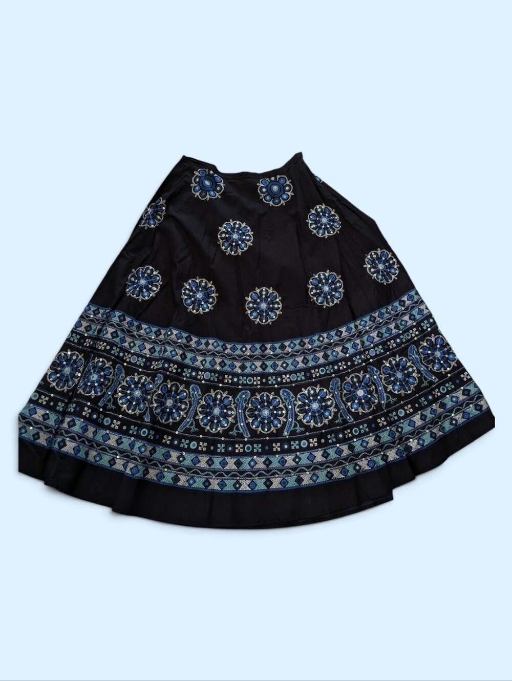 Vintage Le Mieux Studio Sz S Peasant Prairie Full Skirt Cotton Sequin Boho Black